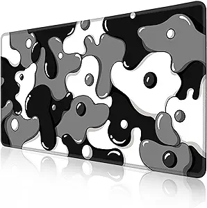 Photo 1 of MEWOOCUE Gaming Laptop Mouse Pad,Grey Black White Big Desk Pads PC Keyboard Waterproof and Non-Slip 31.5 x 15.7inches 3mm Thick XL,XXL Rubber Table Mat, Black Japanese Mouse Pads Cow Spot Bubbly Cow Spot 31.5" x 15.7"