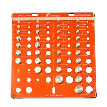 Photo 1 of T&D Product 34-Holes Nut and Bolt Thread Checker with 8 Drillbit Holes,15 Metric &19 Standard Identifying from 4mm to 16mm & #6 to 3/4", Eassy to use Wall-Mountable Identibolt with Foot Pads,1 Pack 