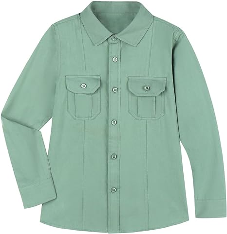 Photo 1 of Boys’ Long Sleeve Dress Shirt Solid Button Down Uniform Casual Woven Shirts with Two Pockets - SIZE 9-10 YEARS
