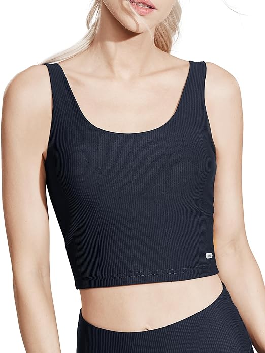 Photo 1 of MIER Women’s Crop Tank Longline Workout Sports Bra Sleeveless Padded Athletic Yoga Running Top with Built in Bra, Square Neck