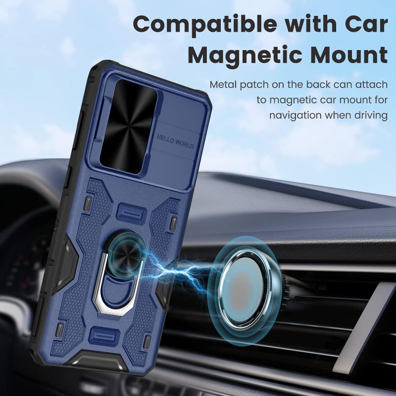 Photo 1 of Compatible with Samsung Galaxy S23 Plus Case with Screen Protector and Slide Camera Cover Built-in 360° Rotate Kickstand Magnetic Protective Tough Durable Phone Cover for Samsung S23 Plus Case -Blue