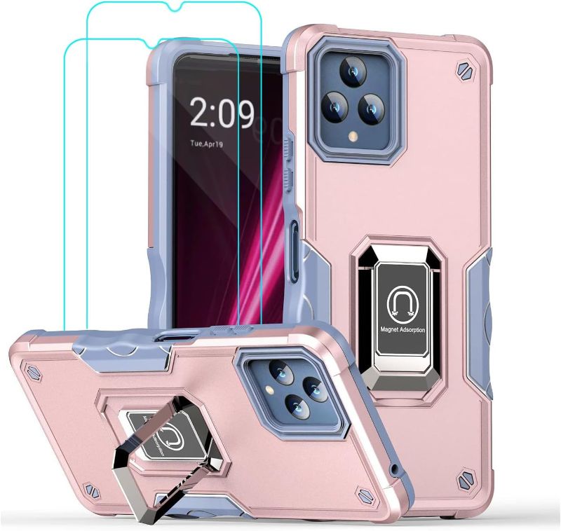 Photo 1 of Suyumo for T-Mobile Revvl 6X PRO 5G/Revvl 6 PRO 5G Case: with Tempered Glass Screen Protector [2 PCS],with Camera Cover & Ring Kickstand Military-Grade Shockproof Protective Case (Rose Gold)