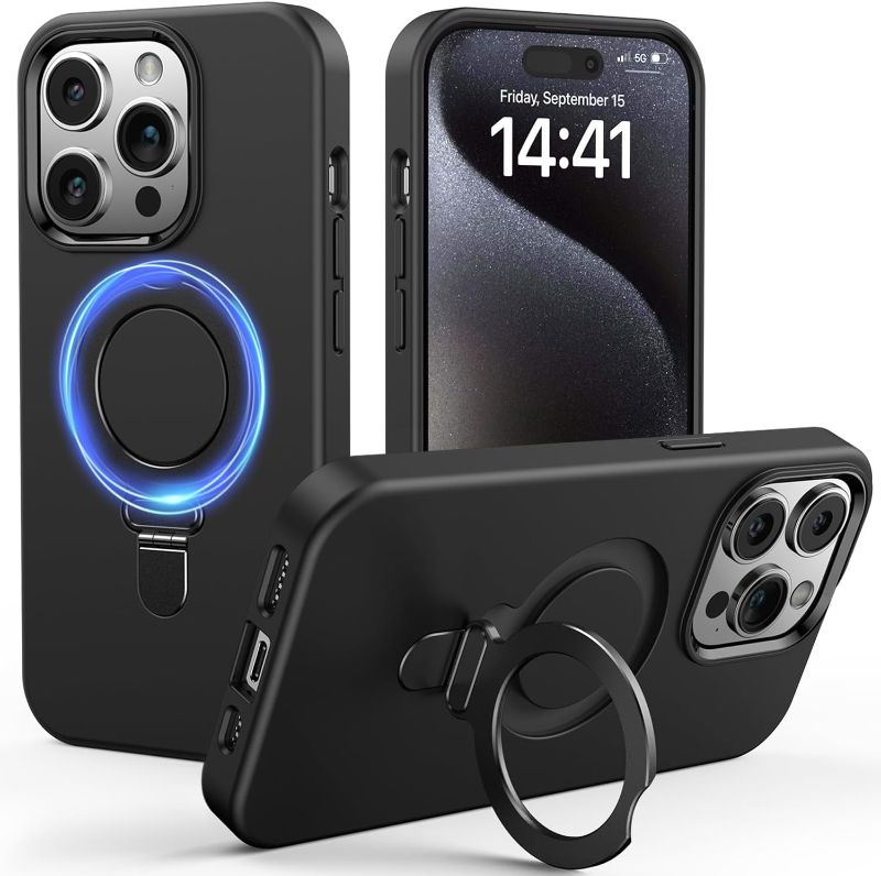 Photo 1 of Gatatol for iPhone 15 Pro Case, [Compatible with MagSafe] Fusion+ Silicone Shockproof Silky & Slim Drop Protection Phone case with Built-in Kickstand for iPhone 15 Pro (Black) 2023