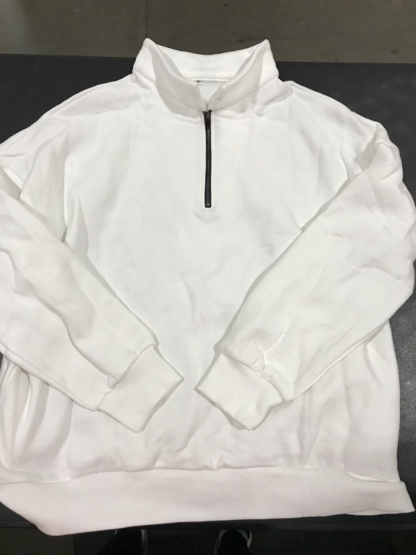 Photo 1 of [Size XL] White Quarter Zip Pull Over Sweat Shirt- White