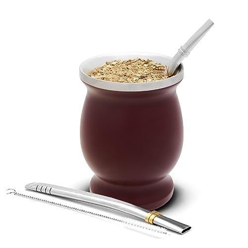 Photo 1 of BALIBETOV Mate Cup and Bombilla Set - Yerba Mate Set Includes One Yerba Mate Cup, Two Bombilla Mate (Straw) and Brush - Stainless Steel Double-Wall 
