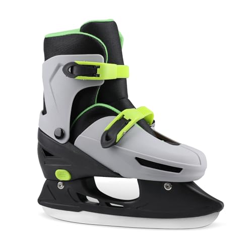 Photo 1 of [Size S] LEVYTEMP Adjustable Boys' Ice Skates for Kids Youth Ages 6-12 - Gray Ice Skating Shoes - Sizes M, L - Double Buckles Hard-Shell Outer Boot - Lace-up S
