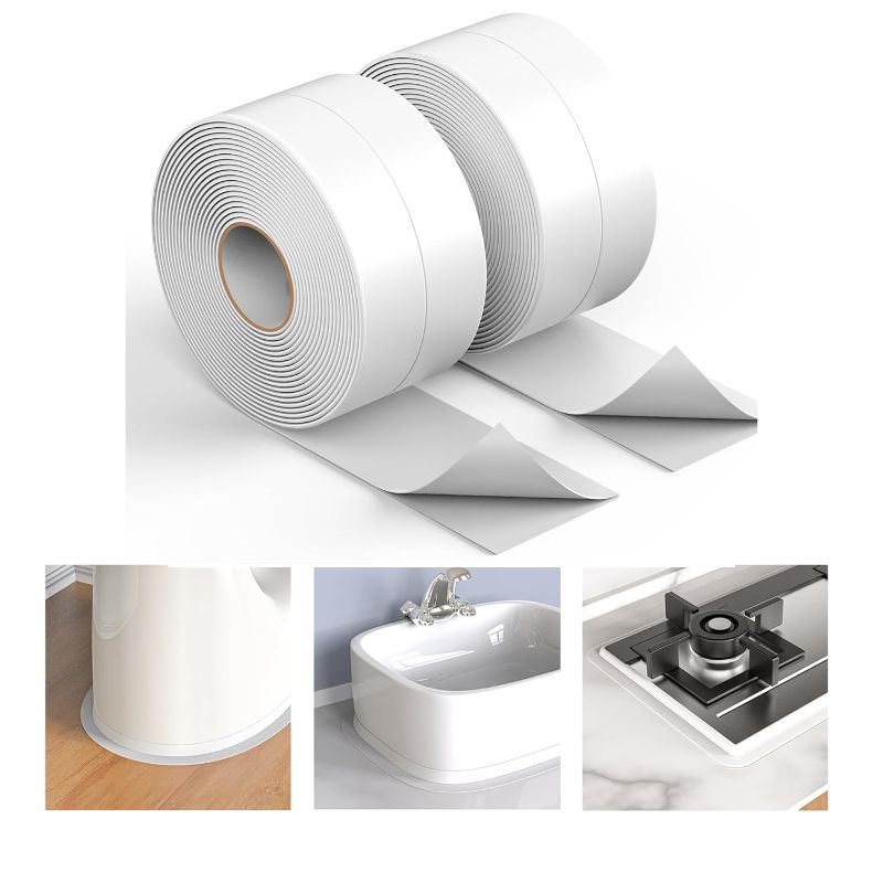 Photo 1 of 2PCS Premium Self Adhesive Caulk Strip Waterproof Caulk Tape White 1.5" x 10.5Ft Caulking Sealing Tape for Kitchen Sink Seal Toilet Base Bathroom Bathtub and Wall Edge Protector
