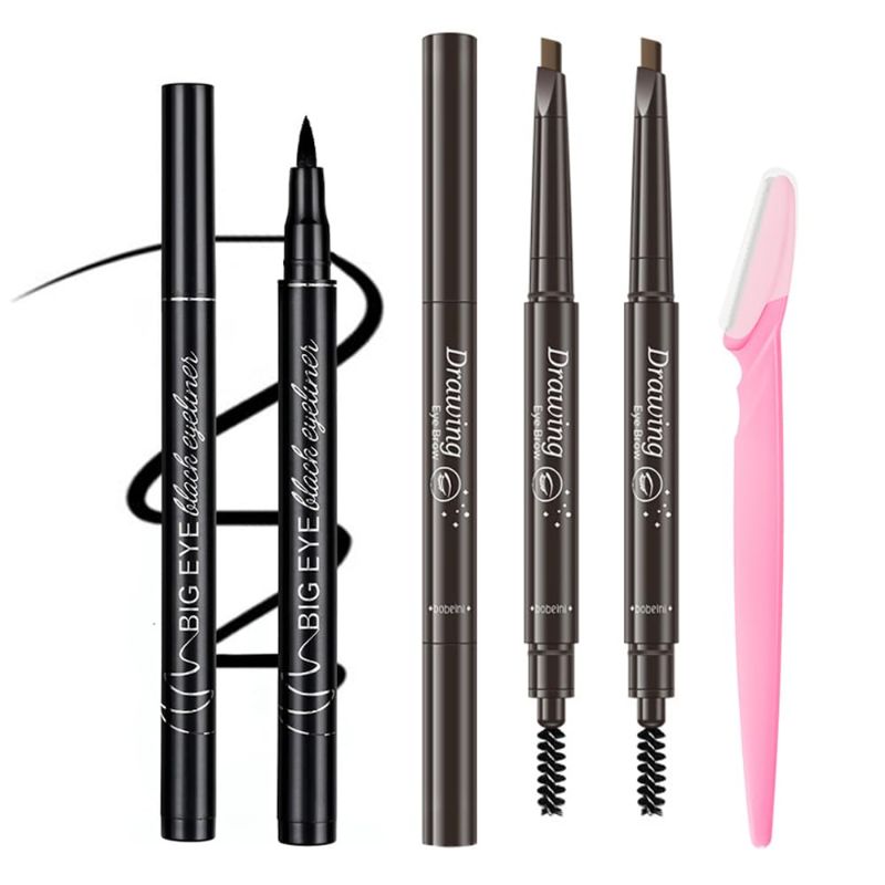 Photo 1 of 4 PCS Customized Eyebrow Enhancer Kit,Including 1 Black Eyeliner, 2 Light Brown Eyebrow Pencils and 1 Eyebrow Razor #20230901
