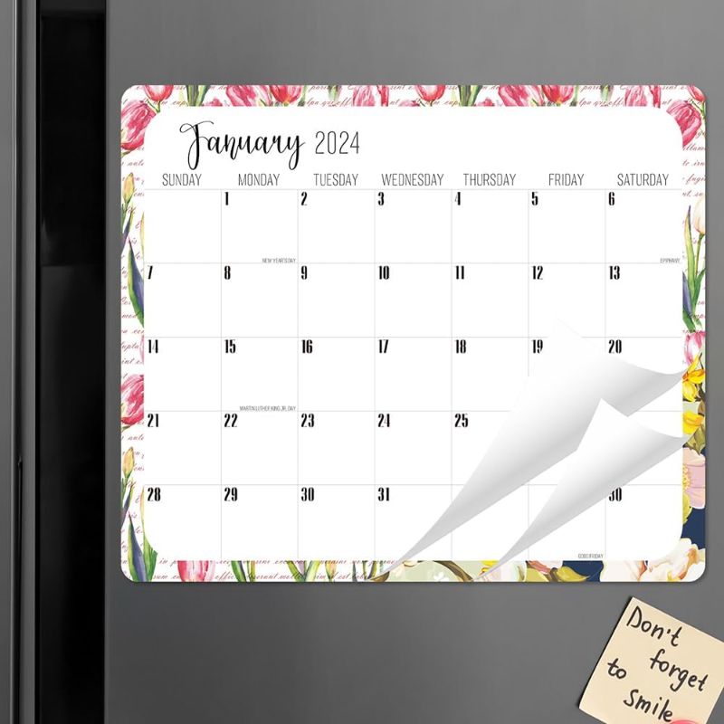 Photo 1 of 2 pack Yasest Magnetic Calendar for Fridge - 2024 Monthly Refrigerator Calendar Pad 13 x 10.6 Inches Floral Wall Calendar, Jan 2024 - Dec 2024, 12 Months Planning - Magnetic Calendar
