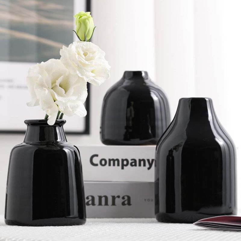 Photo 1 of Black Small Vase Set of 3 for Modern Home Decor,Ceramic Vases for Centerpieces Flower Vases for Living Room Wedding/Dinner Table/Party-Black……
