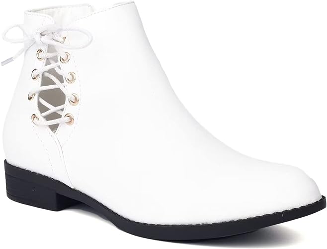 Photo 1 of ComeShun Low Block Heels Ankle Boots Hollowed Out Vamp Comfort Lace Up Booties SIZE 8