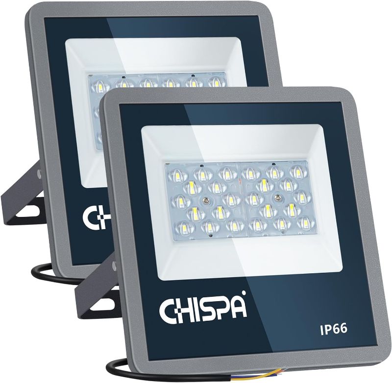 Photo 1 of CHISPA LED Flood Light Outdoor, 2 Pack 3000LM 30W Super Bright Security Lights, IP66 Waterproof LED Work Light, 6000K Outdoor Flood Lights, for Yard, Garage, Garden, Playground, Arena, Lawn

