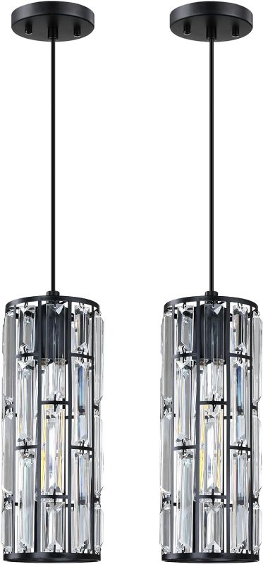 Photo 1 of 1 Light 4.5" Crystal Shade Hanging Kitchen Island Pendant Light Black Finish,Modern Concise Pendant Fixture with Crystal Plate Metal Shade for Bar,Dining Room,Corridor,Living Room Over Sink 4.5" black 1 pack