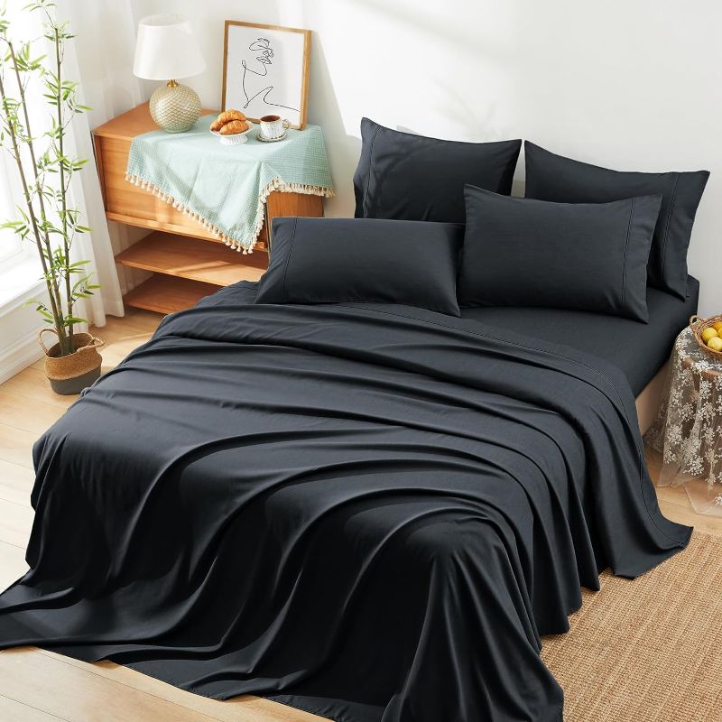 Photo 1 of Manyshofu Sheets King Size Bed Sheets - 6 Piece Cooling Sheets Silky Black King Sheet Set - Breathable Luxury Bedding Sheets & Pillowcases
