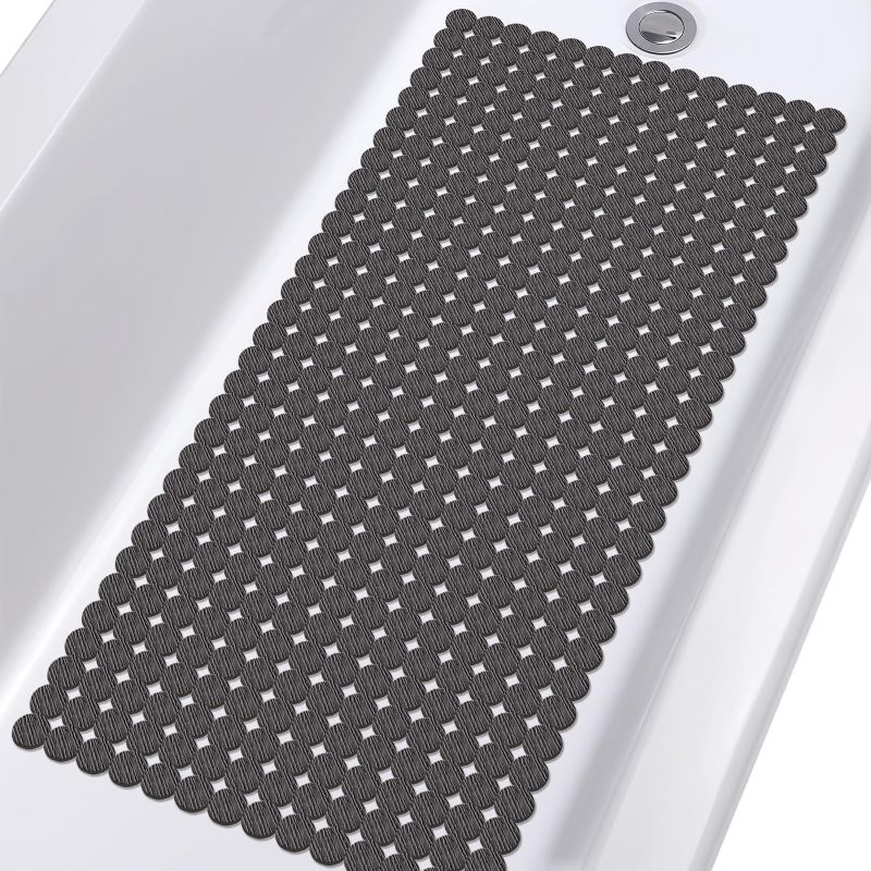 Photo 1 of OTHWAY Bathtub Mat Non Slip, Clear Bath Mats for Tub Non Slip, 31"x 14" Thick Tub Mats for Bathroom with Drain Holes Suction Cups, BPA, Latex, Phthalate Free, Non-Textured Surface Only(Clear Black)
