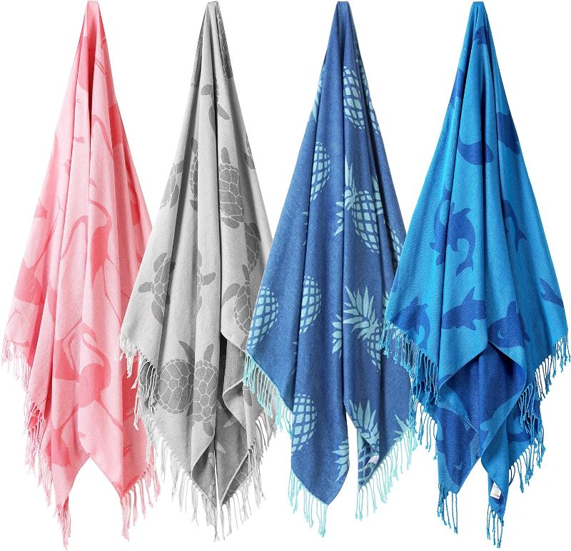Photo 1 of 4 Pack Oversized Cotton Turkish Beach Towel Set -74"x38" Extra Large Big Travel Pool Blanket Sand Free Quick Dry Clearance Swim Cloud Towels Bulk, Essentials Cruise Accessories Vacation for Adult Gift 