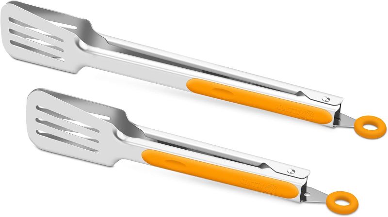 Photo 1 of Premium 304 Stainless Steel Barbecue Turners, Heavy Duty Non-Stick BBQ Cooking Kitchen Tongs, 9" and 12" Orange 