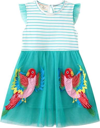 Photo 1 of Hongshilian tle Girls Casual Cotton Dress Cartoon Print Short Sleeve Summer T-Shirt Skirt Dresses --4T