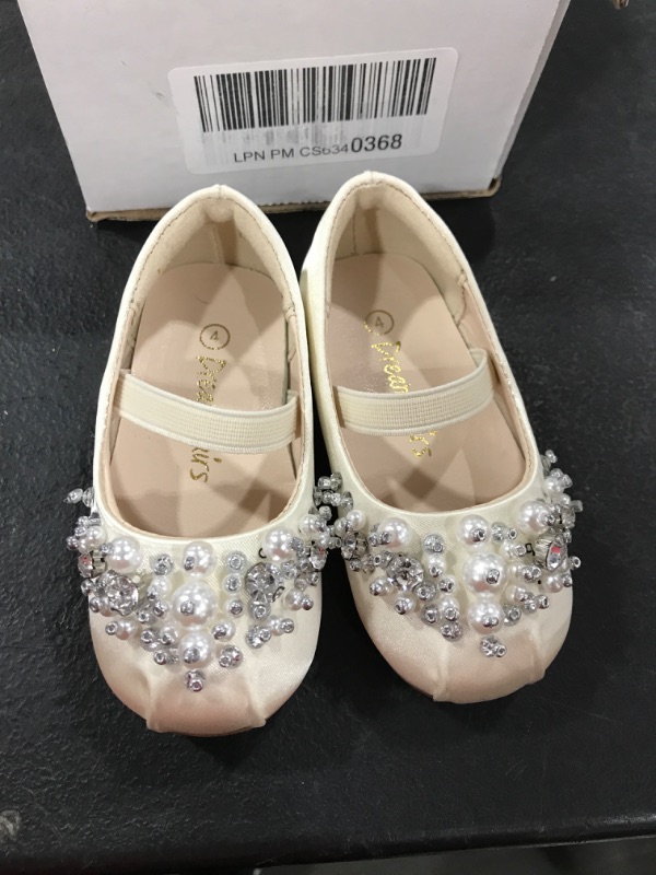 Photo 2 of DREAM PAIRS Girls Mary Jane Ballerina Flat Dress Shoes, Ivory--TODDLER SIZE 4