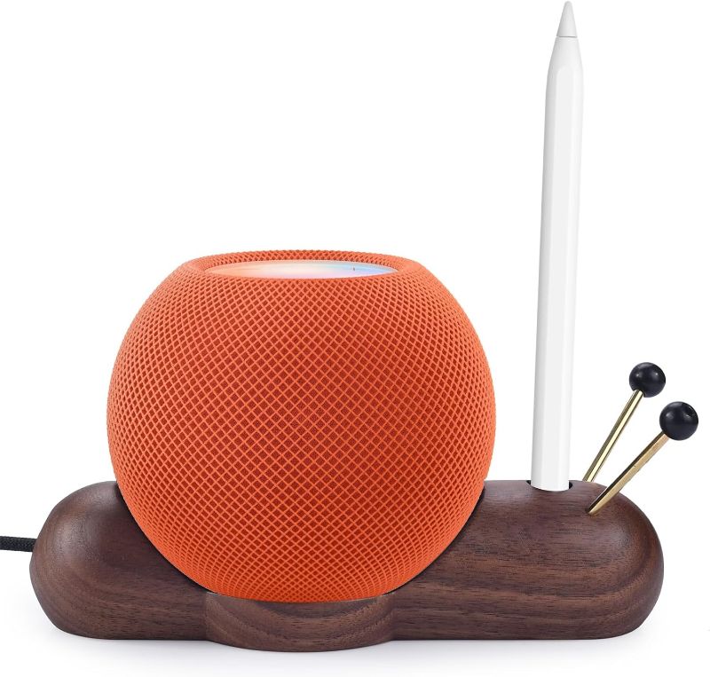 Photo 1 of ?2 in 1? Cute Snail Speaker Stand/Pen Holder, Compatible with HomePod Mini, Compatible with Echo Dot 4TH/5TH, Multi-Functional Table Mount, 100% Real Wood,No Muffled (Walnut) 