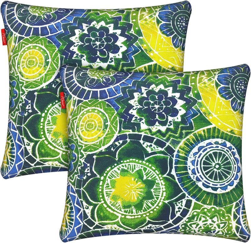 Photo 1 of Limited-time deal: Pcinfuns Outdoor/Indoor Throw Pillows,Decorative Water Repellent Pillows with Inserts,Square Pillows for Home Patio Coach Sofa Use,Green Circle,18×18 Inch,Pack of 2 