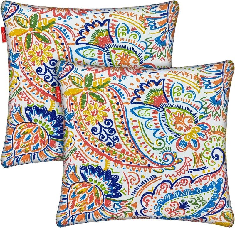 Photo 1 of Pcinfuns Outdoor/Indoor Throw Pillows,Decorative Water Repellent Pillows with Inserts,Square Pillows for Home Patio Coach Sofa Use,Red Paisley,18×18 Inch,Pack of 2
