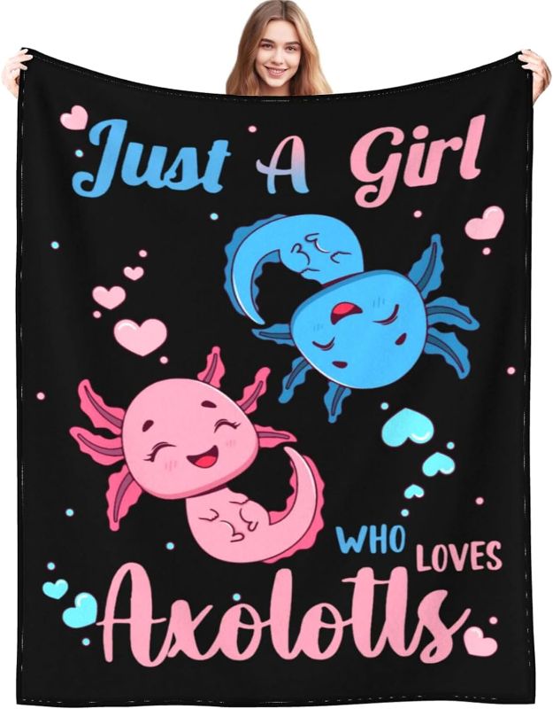 Photo 1 of DUMTUTY Cute Axolotl Blanket Just A Girl Who Loves Axolotl Flannel Throw Blankets Bed Bedding Room Decor Gifts for Kids Boys Girls Toddler Adult 50"x40" 