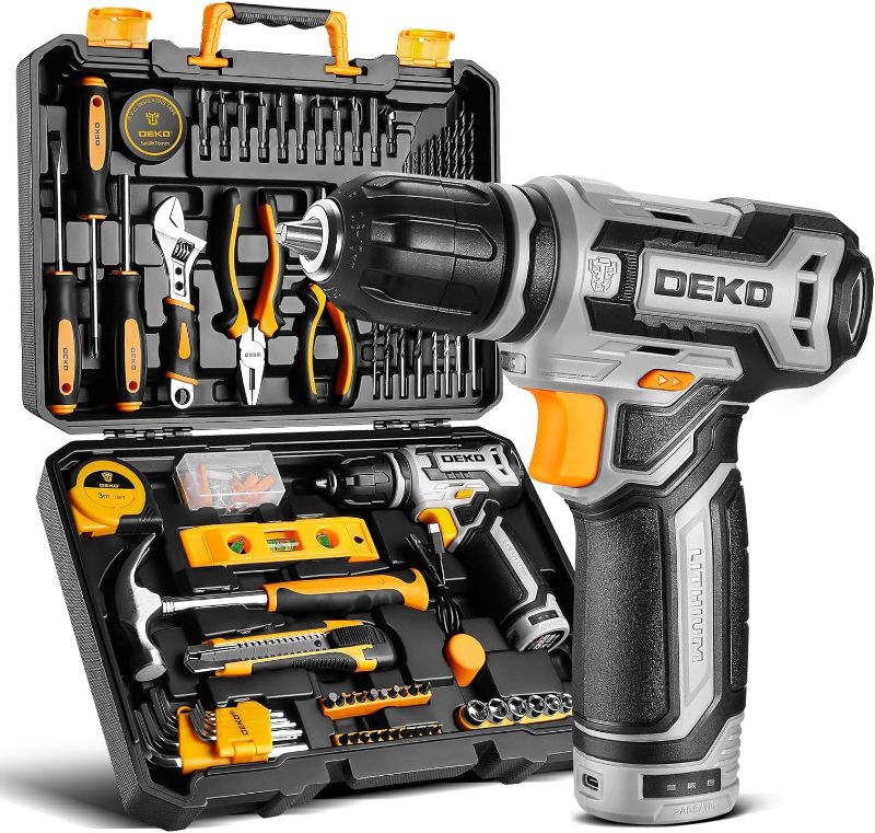 Photo 1 of Power Drill Tool Set Kit: DEKOPRO Cordless Drill Tool Box with 12V Battery Electric Drill Driver for Home Hand Repair Power Tools Sets Drills Case