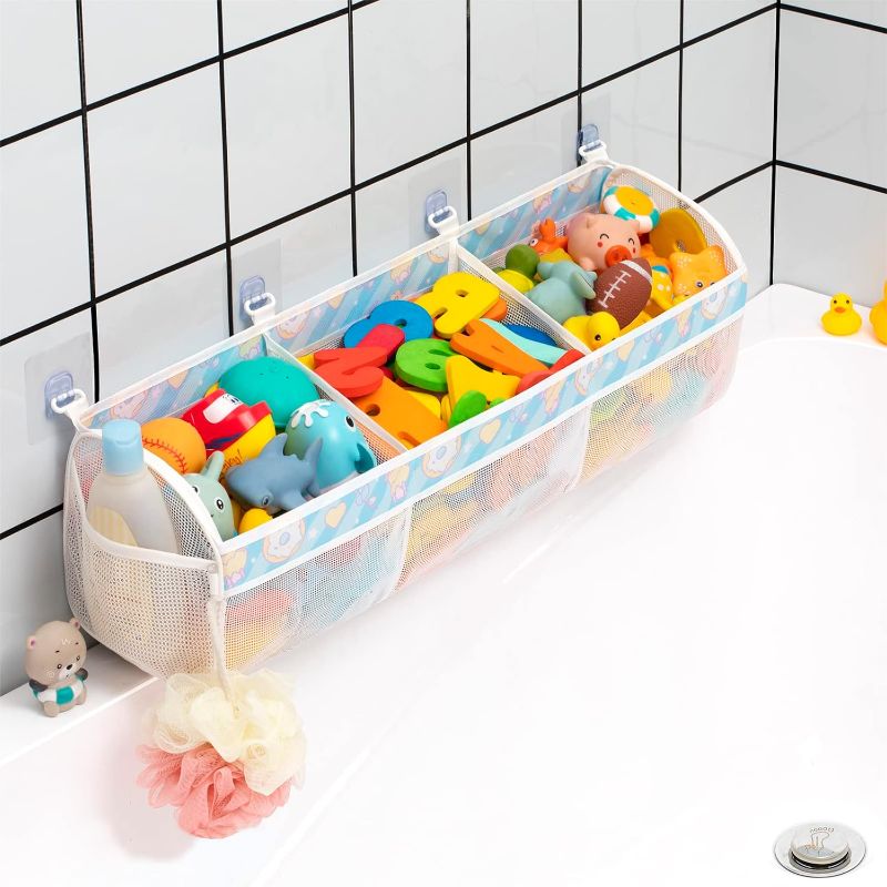 Photo 1 of Austion Mesh Bath Toy Storage for Tub - Sorting Baby Toys Bath Tub Toy Holder - Extra Large Capacity Bath Toy Organizer with Large Openings, Quick-drying and breathable (Blue) 