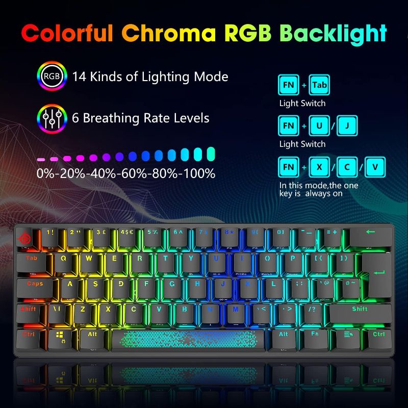 Photo 1 of Mechanical Gaming Keyboard and Mouse Combo Chroma RGB Backlit Keyboard with 61 Keys Anti-ghosting Floating Keycaps Metal Plate RGB Gaming Mouse 6400 DPI for PC Gamers (Black)

