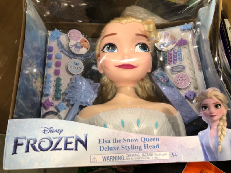 Photo 1 of Disney Frozen Deluxe Elsa Styling Head, Blonde Hair, 30 Piece Pretend Play Set, Wear and Share Accessories, by Just Play Elsa- 30 Piece