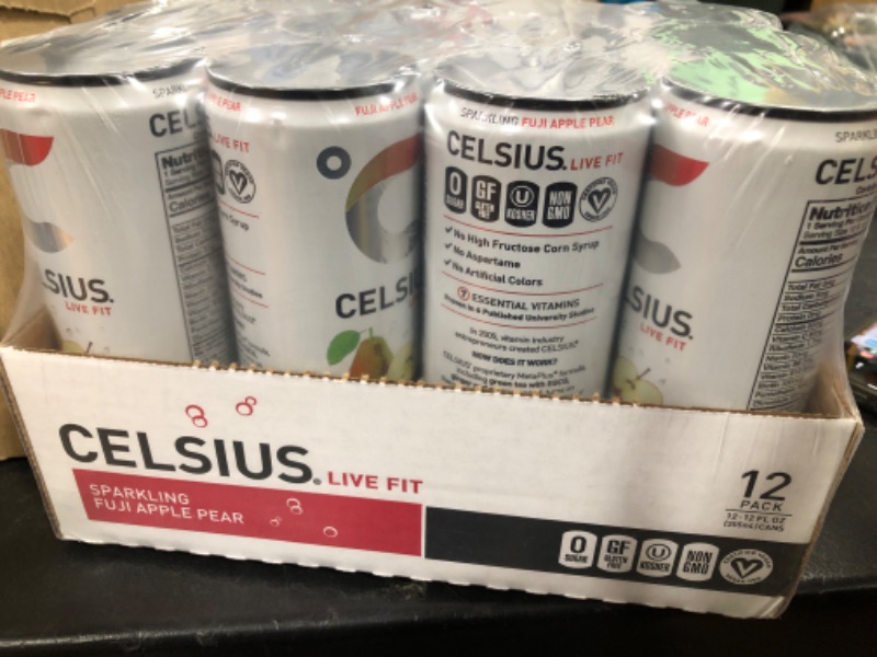 Photo 2 of CELSIUS Sparkling Fuji Apple Pear, Functional Essential Energy Drink 12 Fl Oz (Pack of 12) Sparkling Fuji Apple Pear 12 Fl Oz (Pack of 12)---EXP 06/25