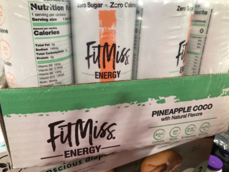 Photo 2 of MusclePharm FitMiss Energy Drink 12oz (Pack of 12) - Pineapple Coconut - Sugar Free Calories Free - Perfectly Carbonated with No Artificial Colors or Dyes---EXP 06/22/2024