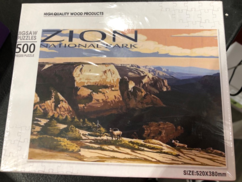 Photo 2 of MyPuzzle Zion National Park - Virgin River, Vintage Travel Poster - Premium 500 Piece Jigsaw Puzzle for Adults 