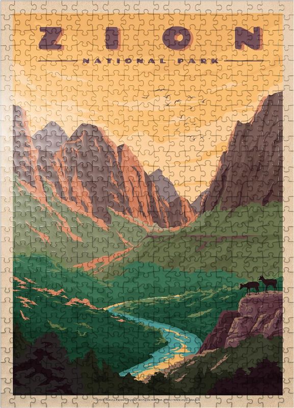 Photo 1 of MyPuzzle Zion National Park - Virgin River, Vintage Travel Poster - Premium 500 Piece Jigsaw Puzzle for Adults 