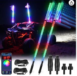 Photo 1 of MICTUNING 2pc 3ft W1 Spiral LED Whip Lights with Flag, APP Control with RGB+IC Dream Flow Chasing Mode Multi-Colors Lighted Whips Compatible with ATV UTV RZR Trucks Dunes 3ft Whips Lights