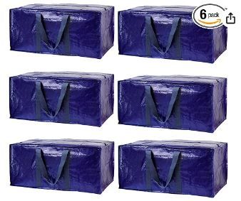 Photo 1 of 6 Pack Moving Bags and Large Storage Bins. Packing Supplies for College. Alternative to Moving Boxes, Space Saving Foldable Heavy-Duty Tote (Blue, 23gallon)