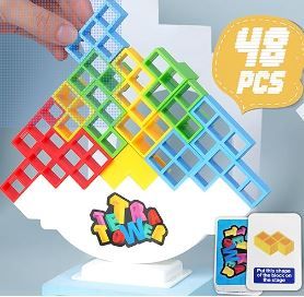 Photo 1 of 48 Pcs Tetra Tower Balance Stacking Blocks Game, Board Games for 2 Players+ Family Games, Parties, Travel, Kids & Adults Team Building Blocks Toy