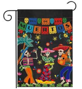 Photo 1 of Allenjoy Day of the Dead Garden Flag for Outside Vertical Mexican Fiesta Dia DE Los Muertos Banner House Lawn Banners Yard Porch Sign Patio Outdoor Decorations 12x18" Double Sided Washable Polyester