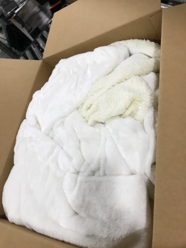 Photo 2 of Comfort Lab Reversible Flannel Sherpa Blanket - Elegant Fluffy Bed Blankets for Bedroom and Home Decor - Anti Pilling Non Shedding Cozy & Warm Fleece Cover - King/California King (108" x 90") - White White King/California King (108" x 90")