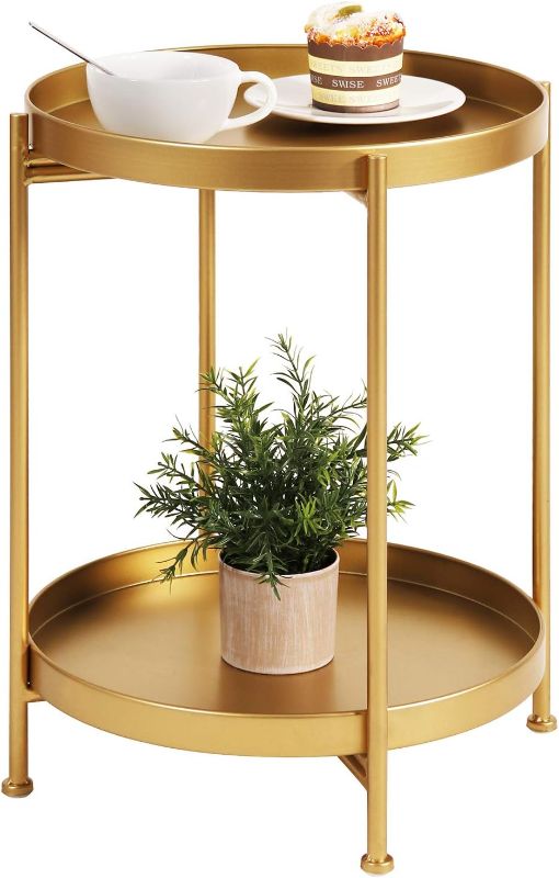 Photo 1 of Tiita Round End Table Mental 2-Tier Side Table Nightstand/Small Iron Tables Accent Coffee Table for Living Room Bedroom Office Small Space Teatable-gold
