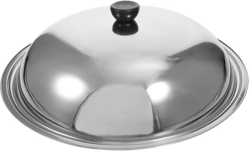 Photo 1 of Universal Pot Cover/Lid Steam Cover Universal Lid Stock Pot Cover 14 Inch Lid for Frying Pan Stainless Steel Wok Lids Pan Lid Silver Pan Covers Bacon Dome Pot Lid Gai Gai Bakeware
