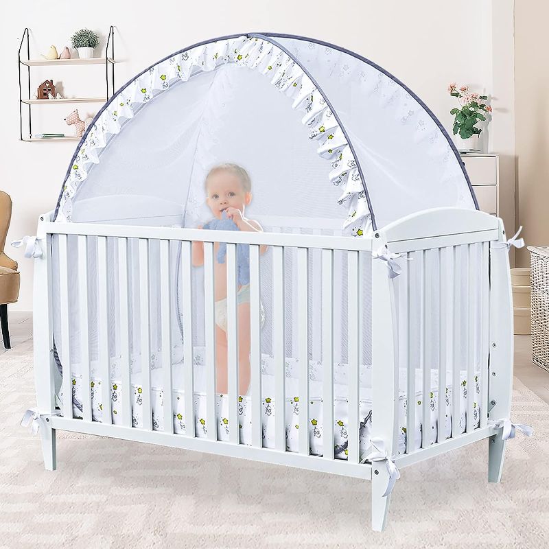Photo 1 of South to East Crib Tent - Pop Up Baby Safety Crib Cover to Keep Baby from Climbing Out, Breathable Soft Mesh Mosquito Net for Crib, Premium Crib Net to Keep Baby in, Elefant and Star Pattern
