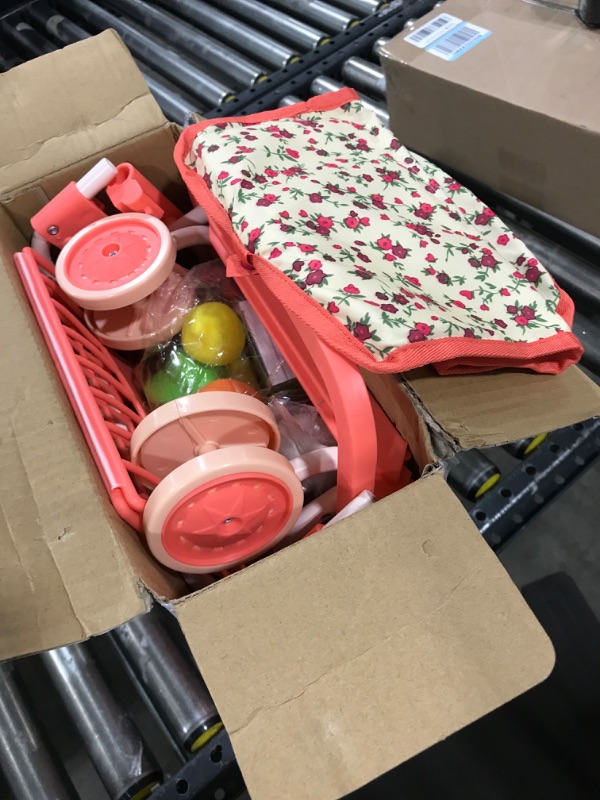 Photo 1 of Shopping Cart for Kids, Toy Shopping Cart with Basket & 24pc Food Set Small Shopping Cart Toy, Folding Kids Shopping Cart, Toddler Shopping Cart, (Floral)