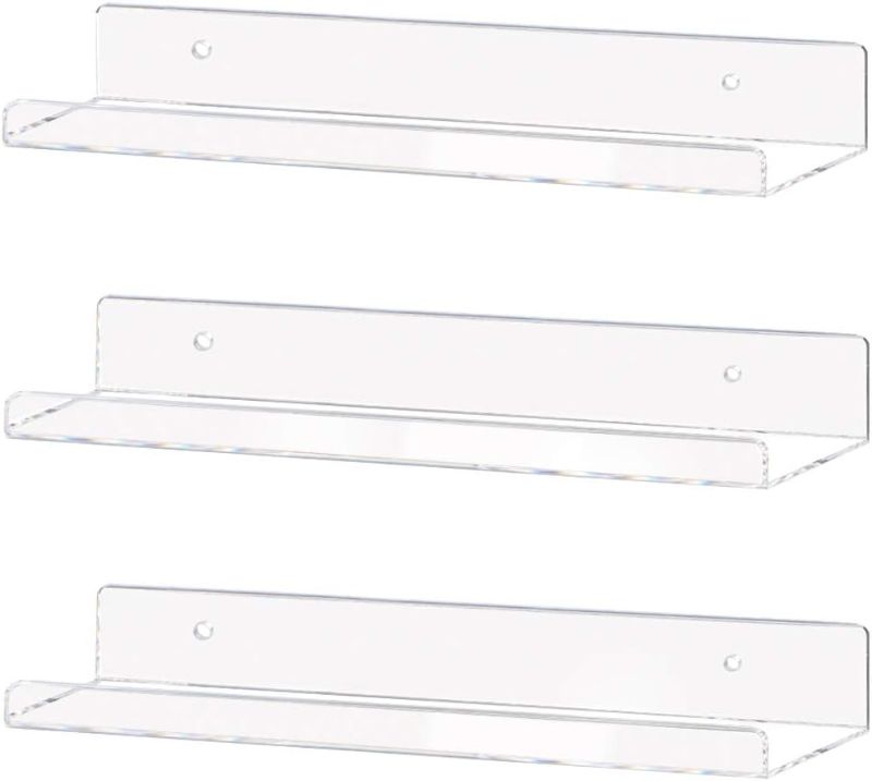 Photo 1 of Weiai Clear Acrylic Shelf 15" Invisible Floating Wall Ledge Bookshelf, Kids Book Display Shelves Wall Mounted (15 Inch 3Pack)
