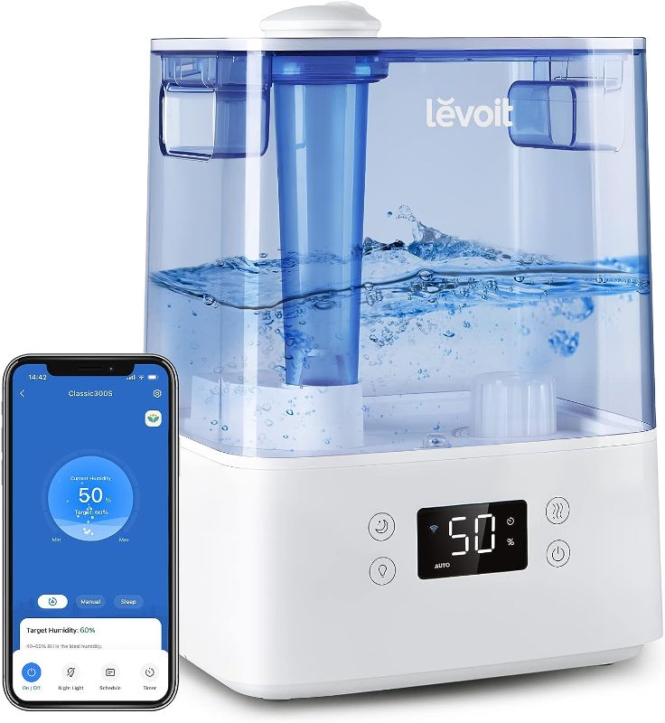 Photo 1 of LEVOIT Classic300S Ultrasonic Smart Top Fill Humidifier, Extra Large 6L Tank for Whole Family, APP & Voice Control, Essential Oil Diffuser, Humidity Setting with Sensor, Quiet Sleep Mode, Night Light
