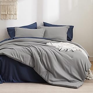 Photo 1 of BEDSURE Bed in a Bag Full Size 7-Piece Gray White Striped Bedding Comforter Sets All Season Bed Set, 2 Pillow Shams, Flat Sheet, Fitted Sheet and 2 Pillowcases Full Grey