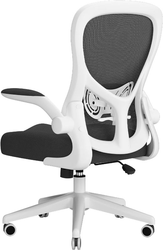Photo 1 of Hbada Office Chair Work Desk Chair Computer Breathable Mesh Chair with Adjustable Lumbar Support and Flip Up Arms, White
