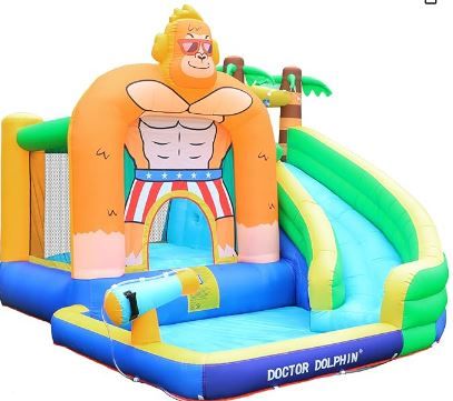 Photo 1 of Doctor Dolphin Inflatable Water Slide for Kids Water Park Bounce House with Splash Pool & Long Slide Blower Kids King Kong Theme Water Slide Park Bouncy Castle for Outdoor