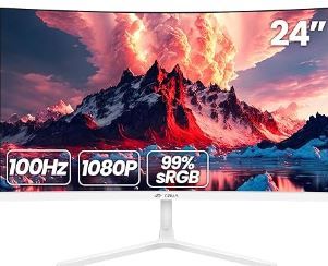 Photo 1 of CRUA 24 Inch Curved Monitor, FHD(1920×1080p) 100HZ 99% sRGB Computer Monitors, LED Filter Blue Light 178° Wide Viewing Angle PC Monitor for Home, Office and Dormitory(HDMI, VGA)-White